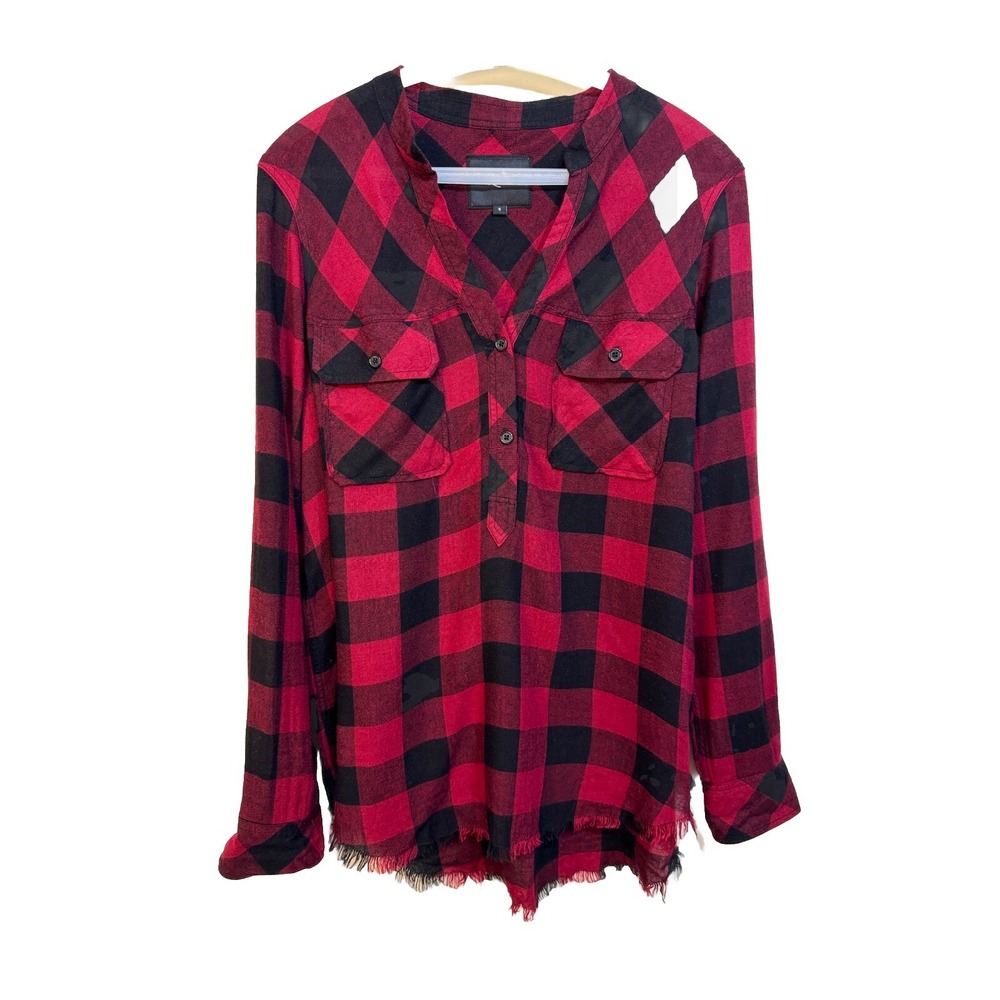Rails Size Small Redding Black Red Raw Hem Plaid Popover Shirt Womens Soft